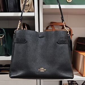 Coach Outlet Black Pebbled Leather Shoulder Bag